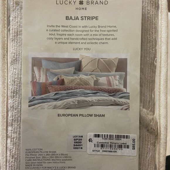 Lucky Brand Baja Woven European Sham. $170 Value. 2 X $59 - Picture 3 of 5